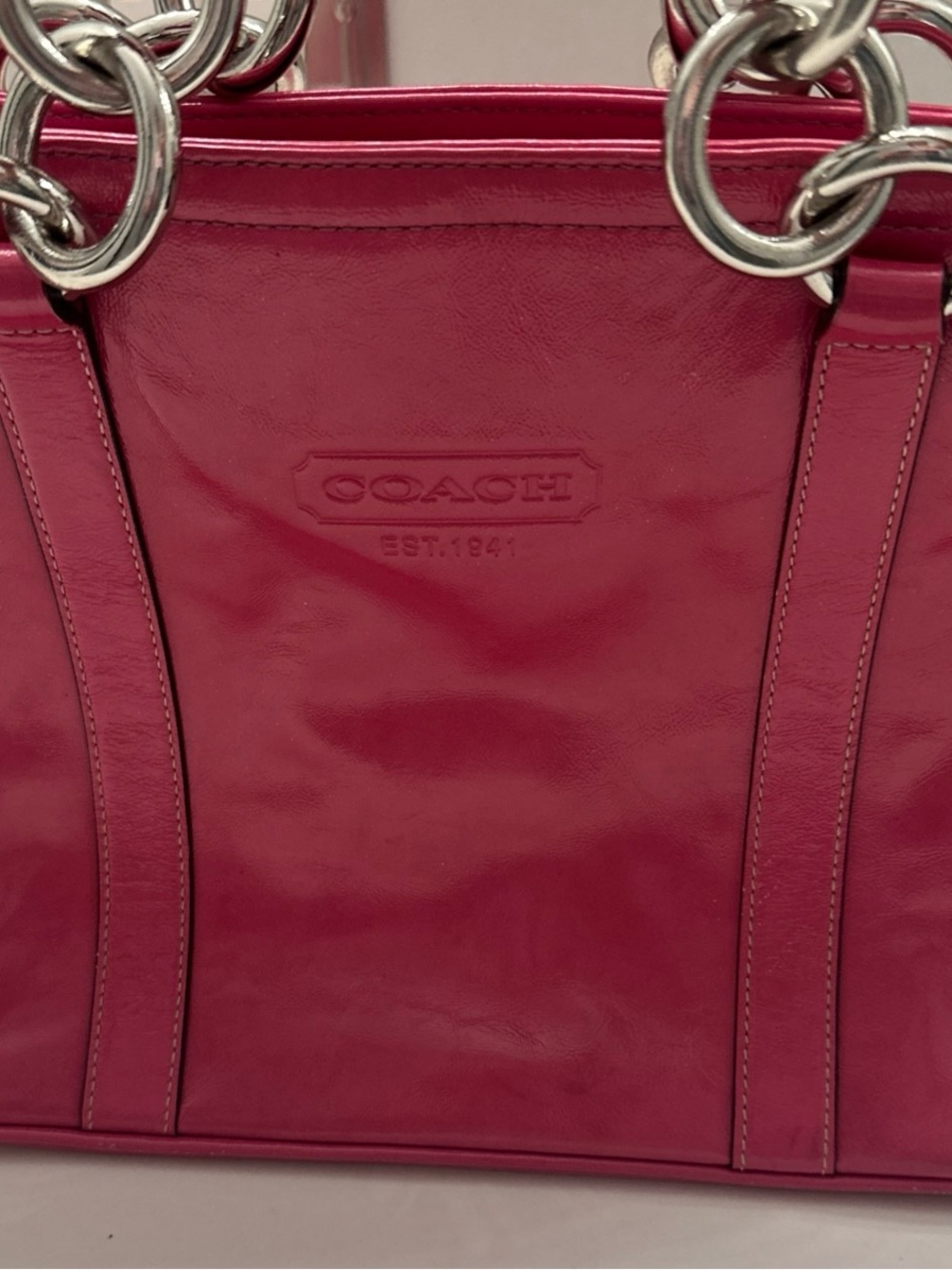 Coach Vintage East West Gallery Tote - Pink Patent Leather - Style F12839 12x8.5